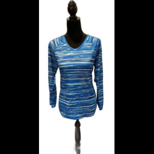 Kanu Athletic Women’s Shirt Size XL Blue White Striped Pilates Workout Yoga